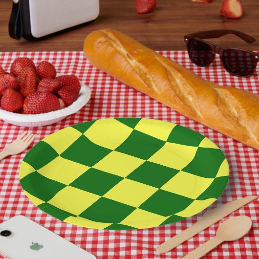 Geel en groen vierkant papieren bordje (Picknick)