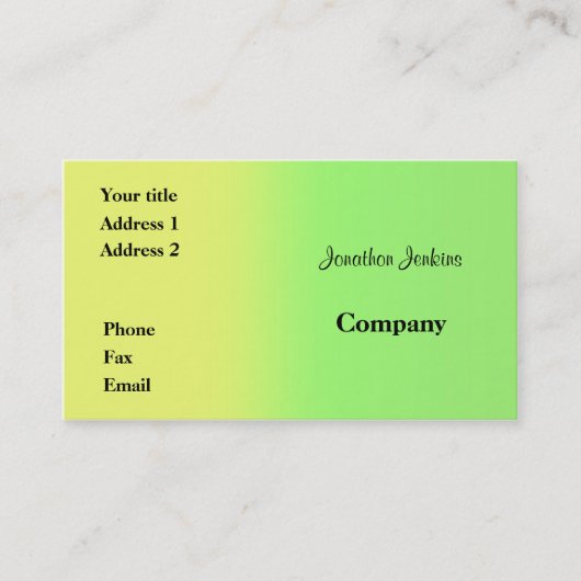 Geel en groen visitekaartje (Voorkant)