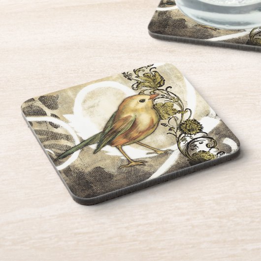 Geel en groen vogel op  achtergrond bier onderzetter (Linkerzijde)