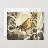 Geel en groen vogel op  achtergrond briefkaart (Voorkant / Achterkant)