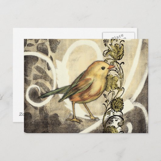 Geel en groen vogel op achtergrond briefkaart (Voorkant / Achterkant)