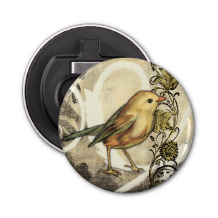 Geel en groen vogel op  achtergrond button flesopener