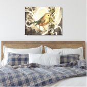 Geel en groen vogel op achtergrond canvas afdruk (Insitu (Slaapkamer))