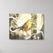 Geel en groen vogel op achtergrond canvas afdruk (Voorkant)