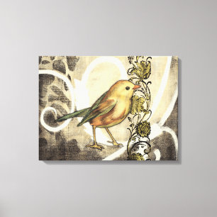 Geel en groen vogel op  achtergrond canvas afdruk
