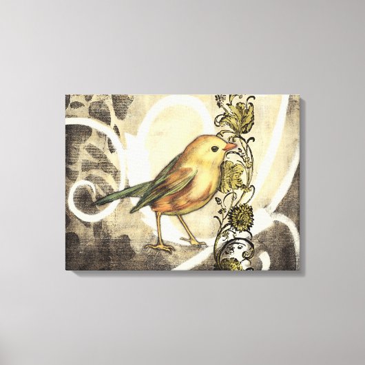 Geel en groen vogel op achtergrond canvas afdruk (Voorkant)