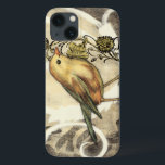 Geel en groen vogel op  achtergrond Case-Mate iPhone case<br><div class="desc">Deze mix van schilderen en schetsen portretteert een close-up van een gele en groene vogel op een eenvoudige zwarte en beige achtergrond. De witte lijnen op de achtergrond voegen een  toon toe. Dit afbeelding past perfect bij elk aanpasbaar Zazzle-product.</div>