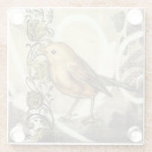 Geel en groen vogel op  achtergrond glazen onderzetter (Achterkant)