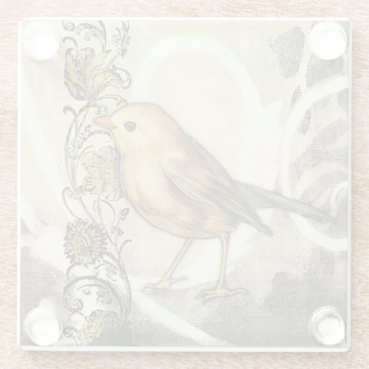 Geel en groen vogel op  achtergrond glazen onderzetter (Achterkant)