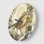 Geel en groen vogel op  achtergrond grote klok (Hoek)