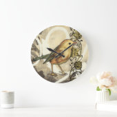 Geel en groen vogel op  achtergrond grote klok (Huis)