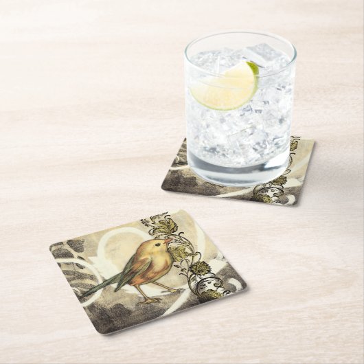 Geel en groen vogel op achtergrond kartonnen onderzetters (Insitu)