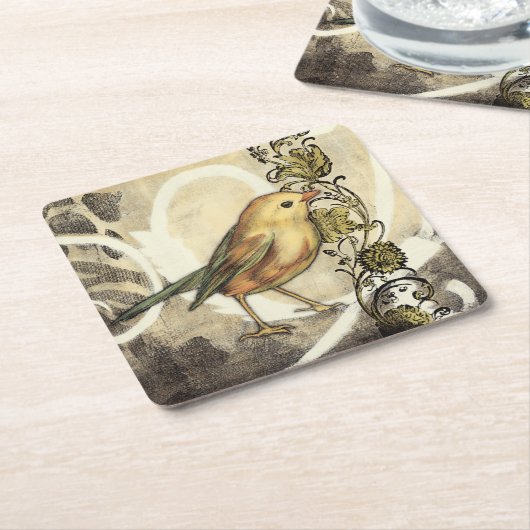 Geel en groen vogel op  achtergrond kartonnen onderzetters (Schuin)