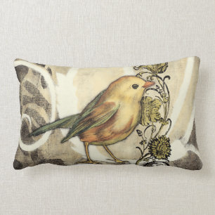 Geel en groen vogel op achtergrond kussen