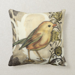 Geel en groen vogel op  achtergrond kussen