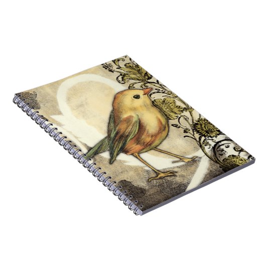 Geel en groen vogel op achtergrond notitieboek (Rechterzijde)