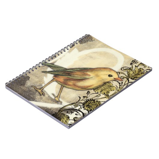 Geel en groen vogel op  achtergrond notitieboek (Linkerzijde)