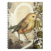 Geel en groen vogel op achtergrond notitieboek (Voorkant)