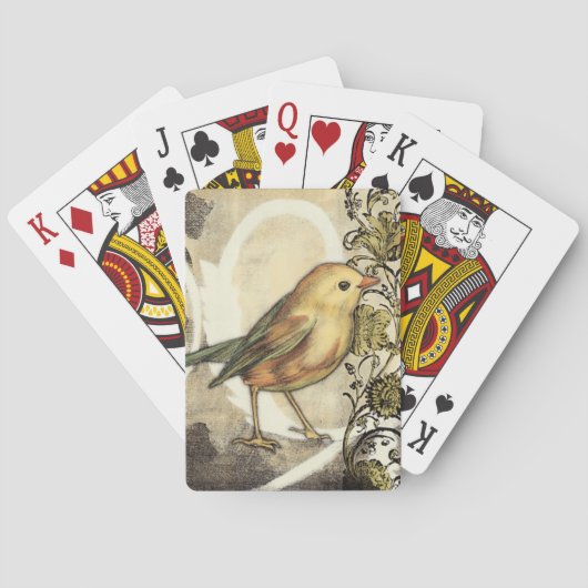 Geel en groen vogel op  achtergrond pokerkaarten (Achterkant)