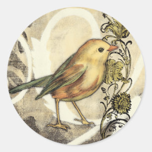 Geel en groen vogel op  achtergrond ronde sticker
