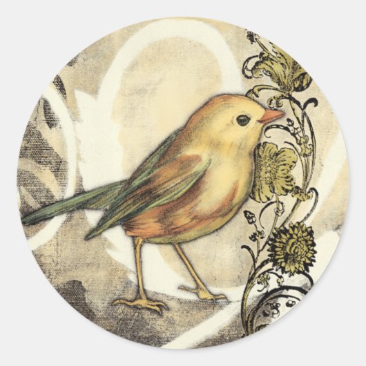 Geel en groen vogel op  achtergrond ronde sticker (Voorkant)