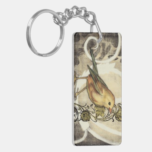 Geel en groen vogel op  achtergrond sleutelhanger (Voorkant Links)