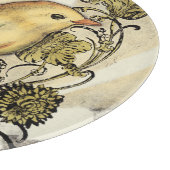 Geel en groen vogel op  achtergrond snijplank (Hoek)