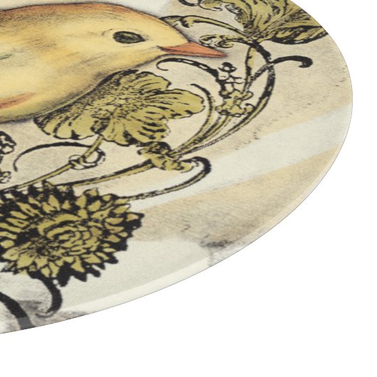 Geel en groen vogel op  achtergrond snijplank (Hoek)