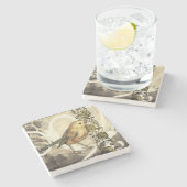 Geel en groen vogel op  achtergrond stenen onderzetter (Zijkant)