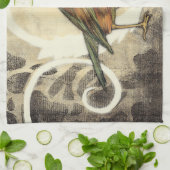 Geel en groen vogel op  achtergrond theedoek (Gevouwen)