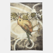 Geel en groen vogel op  achtergrond theedoek (Verticaal)