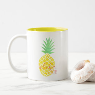 Geel en groen Waterverf Ananas Aloha Beaches Tweekleurige Koffiemok
