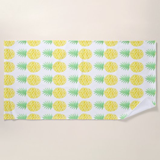 Geel en groen Waterverf ananaspatroon Strandlaken (Voorkant)