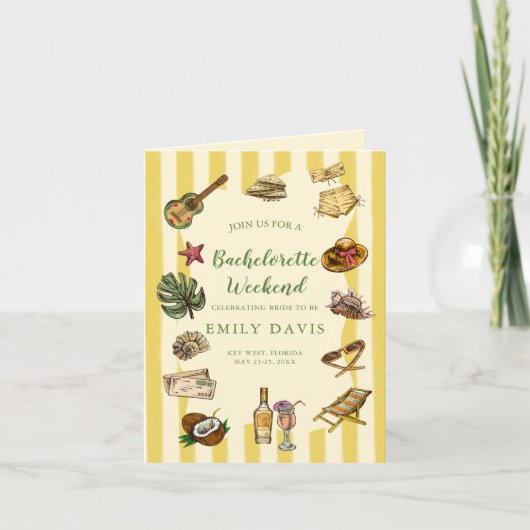 Geel en groen zomer vrijgezellenweekend kaart (Voorkant)