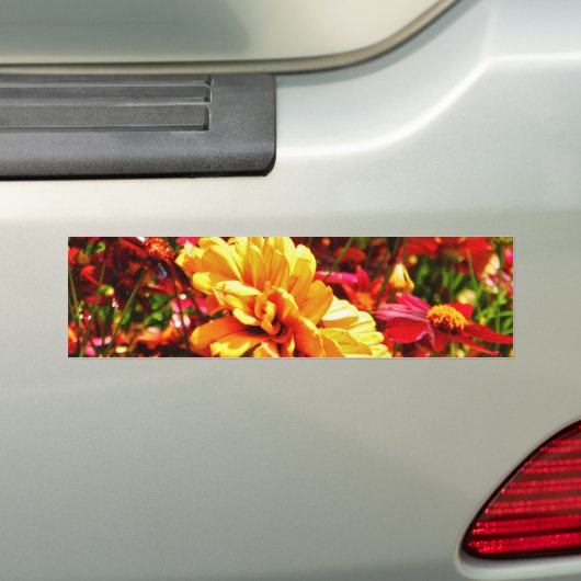 Geel en helder roze vrije bloemen bumpersticker (Op auto)