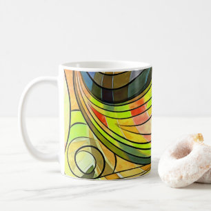 Geel en herfst bruin doodle met zwarte lijnen koffiemok