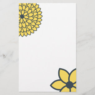 Geel en houtskool Moderne Floral Briefpapier