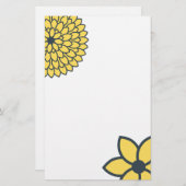 Geel en houtskool Moderne Floral Briefpapier (Voorkant / Achterkant)