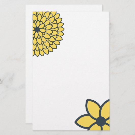 Geel en houtskool Moderne Floral Briefpapier (Voorkant / Achterkant)