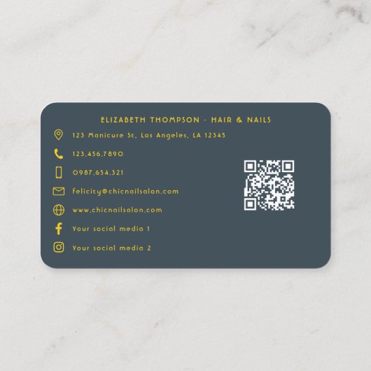 Geel en houtskool Self-Love Salon Branding Visitekaartje (Achterkant)