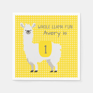 Geel en Ivory Cute Llama Baby 1e verjaardag Servet