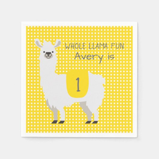 Geel en Ivory Cute Llama Baby 1e verjaardag Servet (Voorkant)