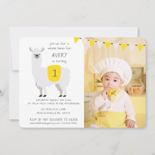 Geel en Ivory Cute Llama Verjaardag Kinderen Kaart (Voorkant)