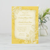 Geel en Ivory Floral Wedding Invitation Kaart (Staand voorkant)