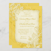 Geel en Ivory Floral Wedding Invitation Kaart (Voorkant / Achterkant)