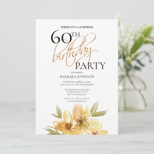 Geel en Koper Bloemen Verrassing 60ste Verjaardag Kaart (Staand voorkant)