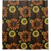 Geel en Koper Retro Bloemen Print op Bruin Douchegordijn (Voorkant)