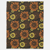 Geel en Koper Retro Bloemen Print op Bruin Fleece Deken (Voorkant)