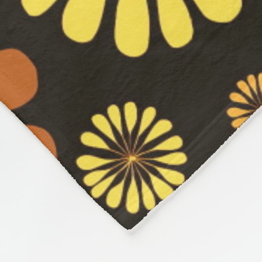 Geel en Koper Retro Bloemen Print op Bruin Fleece Deken (Hoek)