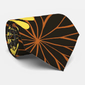 Geel en Koper Retro Bloemen Print op Bruin Stropdas (Opgerold)